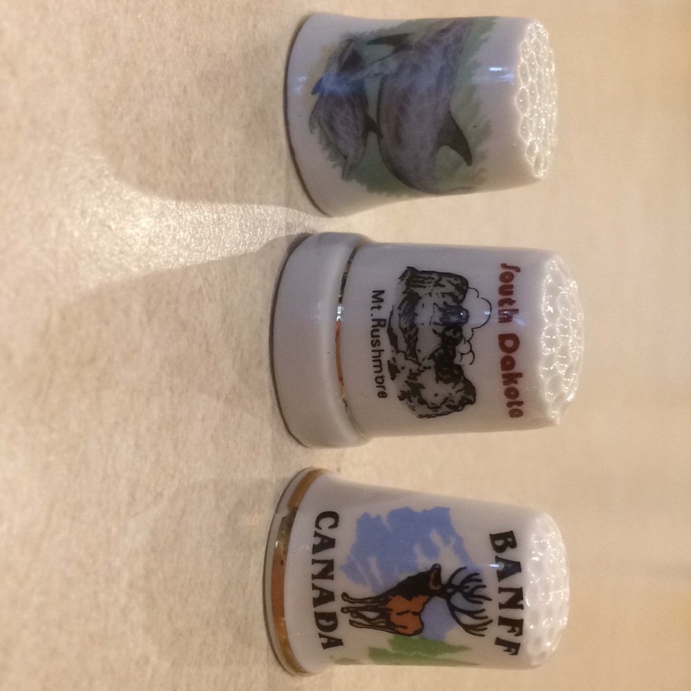 Part of my great aunts thimble collection.